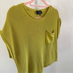 VICI Lime Green Knit Short Sleeve Sweater Top Women's M Cotton Boxy Pocket